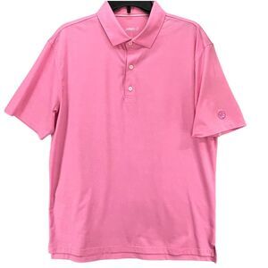 Johnnie O Polo Mens L Pink Short Sleeve Jersey Performance Golf UPF50 Soft Shirt